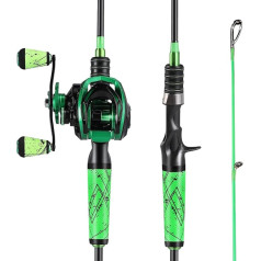 One Bass Makšķerēšanas makšķeres un spoles Baitcast Combo ar SuperPolymer Grip - zaļš