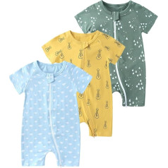 amropi Baby Boys' Romper Pack of 3 Dinosaur Print Short Sleeve Sleepsuit Summer Pyjamas for 0-3 Years