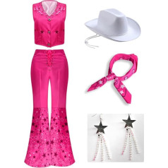 Yanny 2023 Filma Cowgirl kostīms Outsuit 70s 80s Hippie Disco kostīms Parūka Sieviešu rozā flared bikses Halloween Cosplay