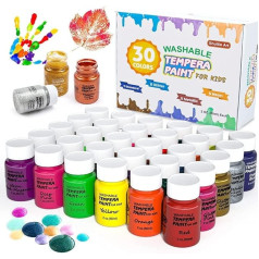 Shuttle Art tempera krāsu komplekts, 30 tempera krāsas pudelītēs, 60 ml katra, mazgājamas bērnu krāsas, satur fluorescējošas, metāliskas un mirdzošas krāsas, piemērotas plakātu, glezniecības un amatniecības projektiem.