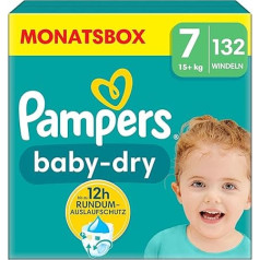 Подгузники Pampers Размер 7 (15 кг+) Baby-Dry, экстра-большой, ежемесячная коробка, до 12 часов защиты от протекания, (упаковка из 132)