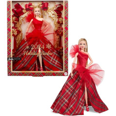 Barbie Signature Doll, 2024 Holiday Blonde Fashion Doll Wearing Gown with Plaid Skirt, Seasonal Collector Gift in Displayable Packaging, HRM65