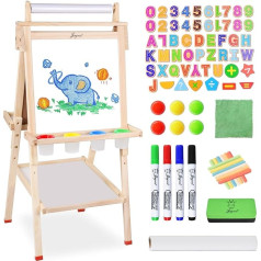 Joyooss Art Easel for Children with Double-Sided Magnetic Wooden Standing Kids Easel with Dry Erase Whiteboard for Blackboard 109