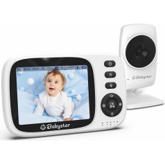 Babystar bērnu monitors ar kameru, 3,2 collu video bērnu monitors, bezvadu, nakts redzamības, temperatūras monitorings, divvirzienu audio VOX Modu, 2100 mAh uzlādējams, 2,4 GHz bērnu monitors, ideāli piemērots vecākiem,