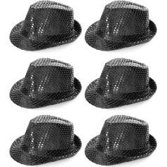 6 Pack Black Trilby cepure, melna fedora cepure ar cinkoriņiem, 1920. gadu gangsteru kostīms, Unisex aksesuārs, ideāli piemērots sporta pasākumiem, deju šoviem, ballītēm un izdomātiem tērpiem