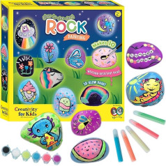 Radošums bērniem Glow In The Dark Rock Painting Kit - krāsojiet 10 akmeņus ar ūdensizturīgu kvēlojošu krāsu - amatniecība bērniem