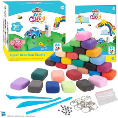 Play-doh Super Creation Studio Gaisa žāvēšanas māls spilgtās krāsās, burvju māls bērniem - DIY bērnu modelēšanas māls, amatniecības piederumu komplekti - skolas piederumi bērniem - māls skolas projektiem