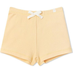 MORI Baby Ribbed Shorts for Boys and Girls in Ribbed Yellow — Unisex Organic Cotton Elastic Waist Pants for Toddlers with Decorative Drawstring — 0-3 Months, Ribbed Yellow