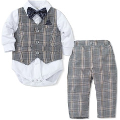 FEESHOW Children's Baby Boys Suit Gentleman Set Bow Tie Long Sleeve Shirt Body Checked Vest Long Trousers Baby Formal Wedding Christening Clothing