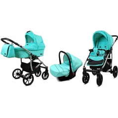 BabyLux® Bambimo Qbaro 3-in-1 bērnu ratiņu komplekts, kas ietver bērnu ratiņus, sporta sēdeklīti, autokrēsliņu - autosēdeklīti - bērnu ratiņu komplektu - kombinēto ratiņu komplektu ar pārtīšanas somu, lietus pārvalku u.c.