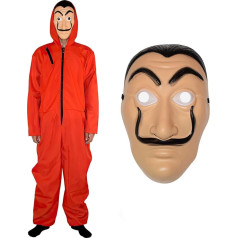 Boyigog Money Red Jumpsuit kostīms ar laupītāju Cosplay ar masku, Partner Fancy Dress kostīms ar aksesuāriem, pieaugušajiem, Unisex karnevālam, Helovīnam, ballītei