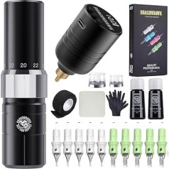 Dragonhawk Tattoo Machine Set Tour Y23 Wireless Rotary Tattoo Pen Nomaināms bezvadu akumulators RCA Jack Jack Tattoo Pen Machine Gun Kit ar 6 insultu garuma maiņu iesācējiem un profesionāļiem