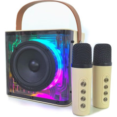 Karaoke mašīna ar 2 mikrofoniem Mūzikas instruments ballītēm Pārnēsājams stereo skaļrunis ar Bluetooth USB uzlādes kabeli