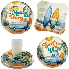 Little Dude Making Waves Surfing Baby Shower Party Supplies 64 gab. galda piederumu komplekts ietver lielus 9