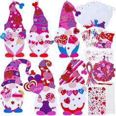 Winlyn 36 komplekti Valentīndienas Gnome Ornaments Dekorācijas DIY Valentīndienas Gnome Craft komplekti Assorted Gnome formas ar sirds Valentīna uzlīmes bērniem Valentīna dienas klases aktivitātes