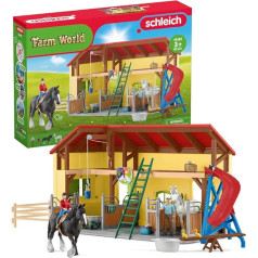 schleich 42485 Farm World Zirgu stallis, 82 detaļu rotaļu komplekts ar 2 x Schleich zirgu figūriņām, stallis un citas dzīvnieku figūras, rotaļlieta bērniem no 3 gadu vecuma