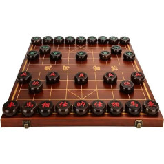 Ķīnas Ebony šaha komplekts Portable Xiangqi ar saliekamo galdu, galda mācību stratēģijas spēle 2 spēlētājiem, pusaudžiem, pieaugušajiem un ģimenēm (izmērs: 4,8 cm/1,9 collas)