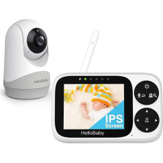 HelloBaby videonovērošana ar kameru un audio, 3,2 collu IPS ekrāns, bērnu videonovērošana ar kameru, bez WiFi, nakts redzamība, VOX režīms, panorāma, slīpēšana, tālummaiņa, temperatūra, divvirzienu audio, šūpuļdziesmas signāls