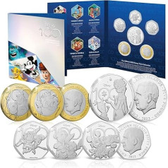 Disney 100th Anniversary Annual 6 Münzen Set 2023 Brilliant Unzirkuated 50p £2 £5