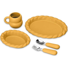 TinyHalo 4pcs Oval Braided Silicone Plate with Fork and Spoon Tableware Set (Mango)