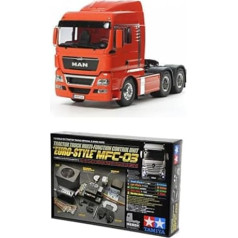 TAMIYA komplekts 56325 1:14 RC Truck Man TGX 26.540 XLX 6x4 3-Axs, sarkans + 56523 1:14 MFC-03 Truck, Multifunction Unit, melns, tālvadības pults, kravas automašīna, celtniecības rotaļlieta, modelēšana, amatniecība,