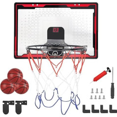 DBREAKS Mini basketbola grozs ar elektronisko tablo un apgaismojumu, iekštelpu basketbola grozs bērniem, basketbola grozs ar 3 bumbām, pie sienas stiprināms basketbola grozs telpai, no 3+ (sarkans)