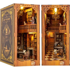 Funsland Book Nook Dollhouse Kit, grāmatu stūra miniatūras komplekts ar LED gaismu un mēbelēm, 3D koka puzles grāmatu stūra miniatūra māja, radoša dzimšanas dienas dāvanu modeļa komplekts 14 gadus veciem pieaugušajiem