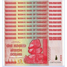 Zimbabve 100 miljonu dolāru x 10 2008 UNC, Pasaules inflācijas rekords, Valūtas banknotes