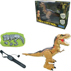 Lexibook - RC Tyrannosaurus Control, reālistisks dinozaurs, saites kustības, rēciens, dūmu spļaušana, gaismas efekti, uzlādējams, fosilijas un rokas tālvadības pults komplektā, DINO02