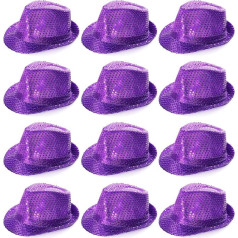 Violeta Trilby cepure - violeta fedora cepure ar cinkoriņiem 1920. gangsteru goda tērpu komplekts Unisex aksesuāri - ideāli piemērots sporta pasākumiem, deju šoviem, ballītēm un tērpu tērpu pasākumiem - 12 gabalu iepakojums