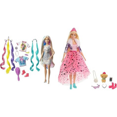 Barbie GHN04 Lelle ar fantāzijas matiem, blondīne, ar divām dekoratīvām galvas lentēm, divi topi, no 3 gadiem & GML76 - Princeses piedzīvojumu lelle ar modi, blondīne, no 3 līdz 7 gadiem