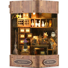 smaids priekšmeti Book Nook Corner Wizard Workshop Crafts Pieaugušie un bērni Dollhouse Wooden Model Kit Bookends Model Kit for Assembly