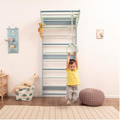 Woodandhearts Montessori zviedru kāpnes mazuļiem ar vingrošanas riņķiem Kāpšanas metiens mazuļiem Bērnu kāpšanas konstrukcija Climber bērniem Turquoise and Mint