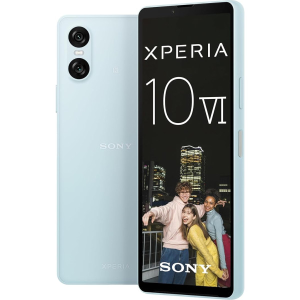 Sony Xperia 10 VI (5000 mAh akumulators, 6,1 collu 21:9 OLED, trīs optiskie fokusa attālumi, viegls un kompakts, 3,5 mm audio, Android 14, IP65/68, Dual SIM, zils, 24+12 mēnešu garantija [Amazon