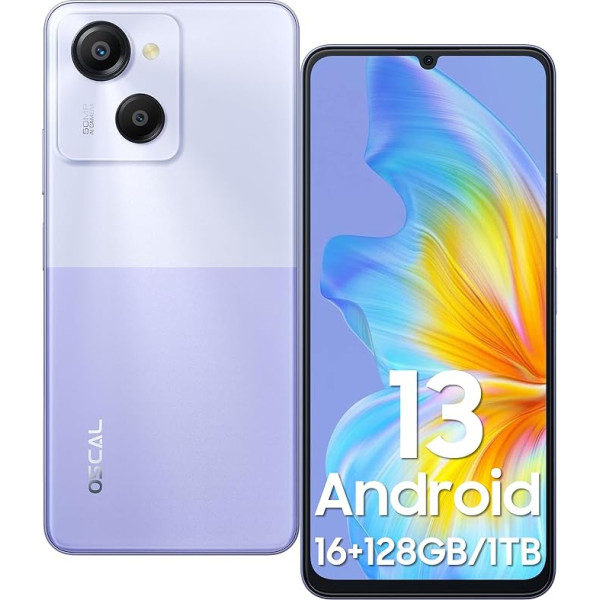 OSCAL Modern 8 viedtālrunis bez līguma, 16 GB RAM + 128 GB ROM/TF 1TB, 6,75 collu HD+ IPS 90Hz 6000 mAh 50 MP + 5 MP kamera Octa-Core Android mobilais tālrunis, sejas + pirkstu nospiedumi, 4G Dual SIM karte