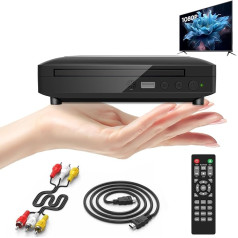 Mini DVD atskaņotājs portatīvais, DVD atskaņotājs televizoram DVD atskaņotājs HDMI ar HDMI/RCA kabeli komplektā, HD 1080P DVD atskaņotājs CD atskaņotājs televizoram, visi reģioni, breakpoint atmiņa, iebūvēts Pal/NTSC, USB 2.0