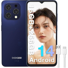 DOOGEE N55 Pro (16GB + 256GB) Android 14 viedtālrunis bez līguma 6,56 collu HD+ 90Hz mobilais tālrunis lēts, 5180 mAh 13MP + 8MP kamera Octa Core Dual SIM 4G Simlock-free Mobilie telefoni Sejas noteikšana