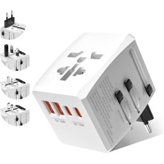 Brightark ceļojuma adapteris visā pasaulē, universāls ceļojuma adapteris visā pasaulē ar 2 USB, 2 C tipa un 1 maiņstrāvas adaptera ligzdu, starptautisks kontaktligzdas adapteris Vācijai, ASV, Anglijai, Taizemei, Maiņstrāvas adapteris 100-240 V