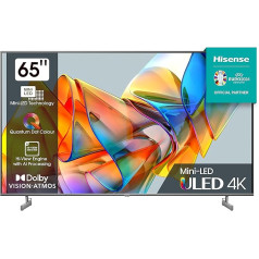 Hisense 65U6KQ 164 cm (65 collu) televizors 4K Mini LED ULED HDR Smart TV, Quantum Dot, 60 Hz, HDMI 2.0, Game Mode Plus, Dolby Vision & Atmos, Bluetooth, iebūvēta Alexa, antracīts [2023], melns