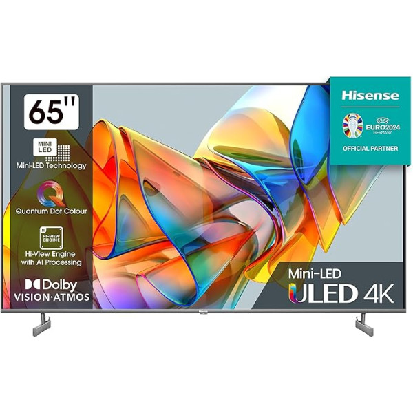 Hisense 65U6KQ 164 cm (65 collu) televizors 4K Mini LED ULED HDR Smart TV, Quantum Dot, 60 Hz, HDMI 2.0, Game Mode Plus, Dolby Vision & Atmos, Bluetooth, iebūvēta Alexa, antracīts [2023], melns