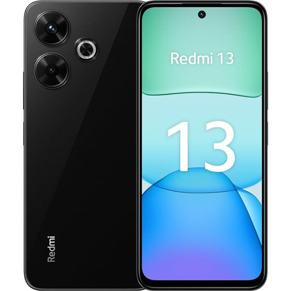 Xiaomi Redmi 13 viedtālrunis, 6 + 128 GB, Mobilais tālrunis bez līguma, 6,79 collu FHD+ displejs, 5030 mAh, 108 MP kamera, 33 W ātrā uzlāde, Dual SIM, melns