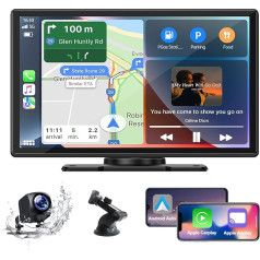 EYETOO Autoradio A-pple CarPlay un Android automašīnām, 9 collu pārnēsājams bezvadu Carplay ar aizmugures skata kameru, HD IPS skārienekrāns, Bluetooth 5.0, brīvroku funkcija, balss palīgs/FM/Airplay/AUX