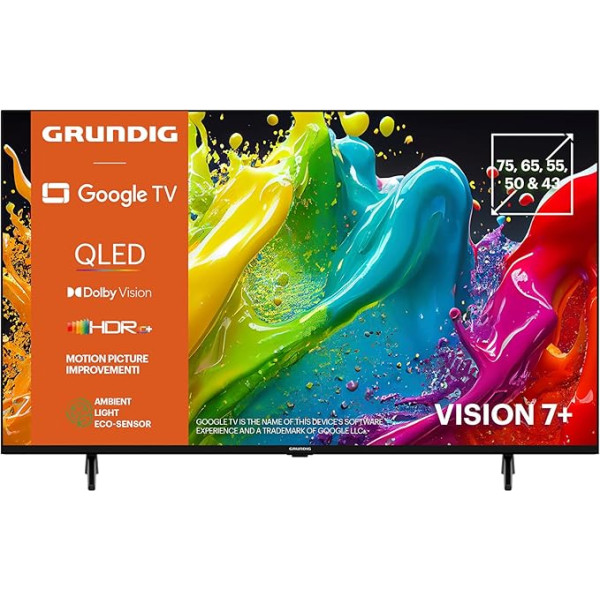 GRUNDIG 75 VOE 84 Q TV 75 collu (189 cm) QLED televizors, VPI 1800, Google TV, 4K UHD, Dolby Vision, HDR10+, Motion Picture Improvement, iebūvēts Chromecast, Bluetooth, Smart TV, melns