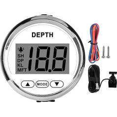 Srum Digital Echo Sounder, 2 collu In-Dash Echo Sounder sensors ar baltu apgaismojumu, DC 12 V ūdensizturīgs jūras dziļuma mērītājs 0-100 m/0-328 FT jahtām laivām