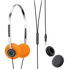 iKF Y3 On Ear Wired Headphones, Retro Wired Headphones, Mini Stereo Headphones, 80s 90s, 3.5mm Jack, Adjustable Headband, Orange Vintage Style, Suitable for Walkman, Computer