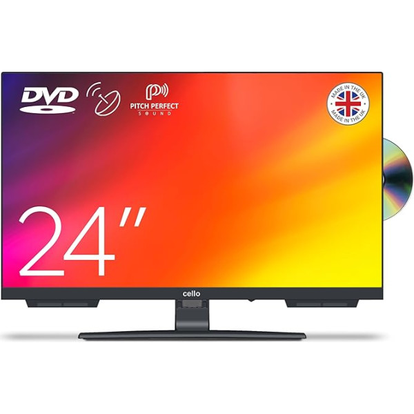 Cello C2424F 24 collu HD LED televizors ar bezrāmju integrētu DVD atskaņotāju Trīskāršais uztvērējs (DVB-C/-S2/-T2) Ideāli piemērots nelielām telpām [2024]