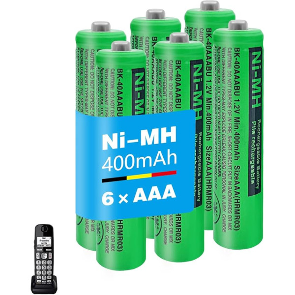 BK-40AAABU Ni-MH akumulators 400 mAh (1,2 V) bezvadu tālruņiem Panosonic, AAA uzlādējams akumulators žigaseta tālruņiem - 6 gab. iepakojumā