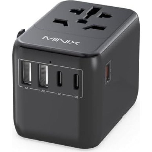 MINIX ceļojuma adapteris visā pasaulē 35 W universāls ceļojuma adapteris, ceļojuma kontaktdakšu adapteris visā pasaulē ar 3 USB-C un 2 USB-A pieslēgvietām, universāls sienas lādētājs ASV, ES, AK, ĀS un vairāk nekā 180 valstīm visā pasa