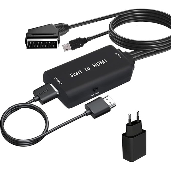 TLsiwio Scart HDMI kabeļa adapteris ar HDMI un Scart kabeli, Scart HDMI pārveidotājs atbalsta HDMI 720p/1080p izeju HDTV Blu-ray DVD Sky VHS PS3