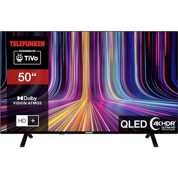 Telefunken QU50TO750S 50 collu QLED televizors / TiVo Smart TV (4K UHD, HDR Dolby Vision, Dolby Atmos, HD+, 6 mēneši, ieskaitot trīskāršu uztvērēju)